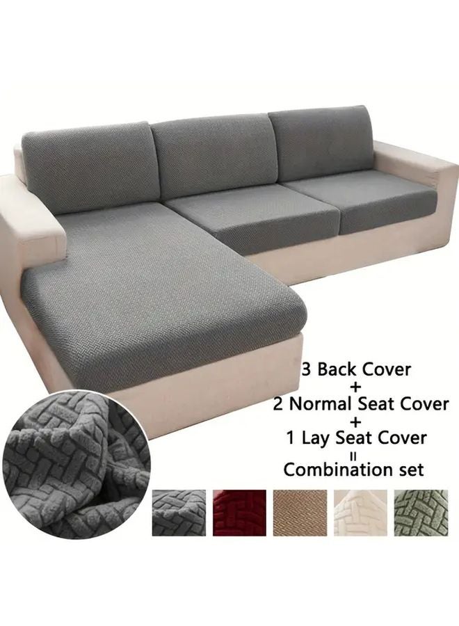 Large Jacquard Stretchable Sofa Cushion Cover Set 6pcs Dark Gray Easy Clean Durable - Image 1
